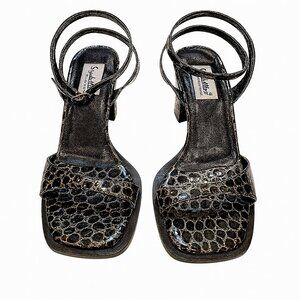 Vintage Seychelles Size 6 M California Block Heels Leather Black Animal Print